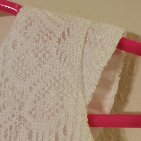 Pretty George White Lace Dress w/ Green Ribbon Trim & Pink Flower 0-3M - Picture 3 of 7